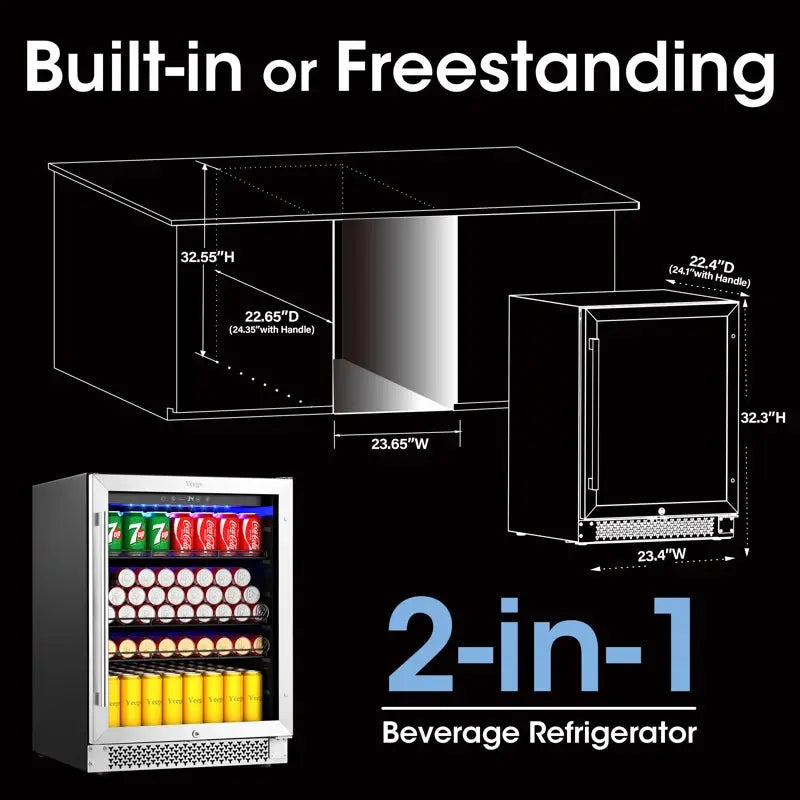 24 Inch 180 Cans Built-In/Under-Counter Compressor Beverage Cooler Refrigerator Fridge | Fridge.com