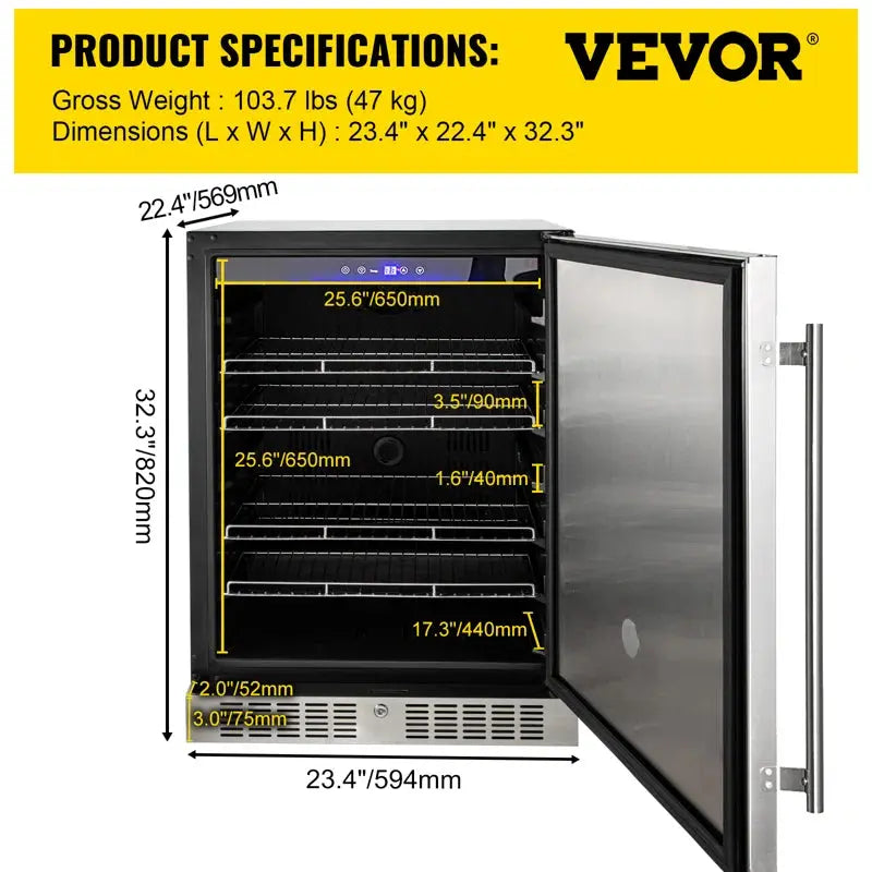 VEVOR 142 Cans (12 Oz.) Built-In Beverage Refrigerator | Fridge.com