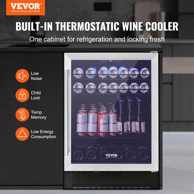 VEVOR 23.42'' and Can Single Zone Wine & Beverage Refrigerator | Fridge.com