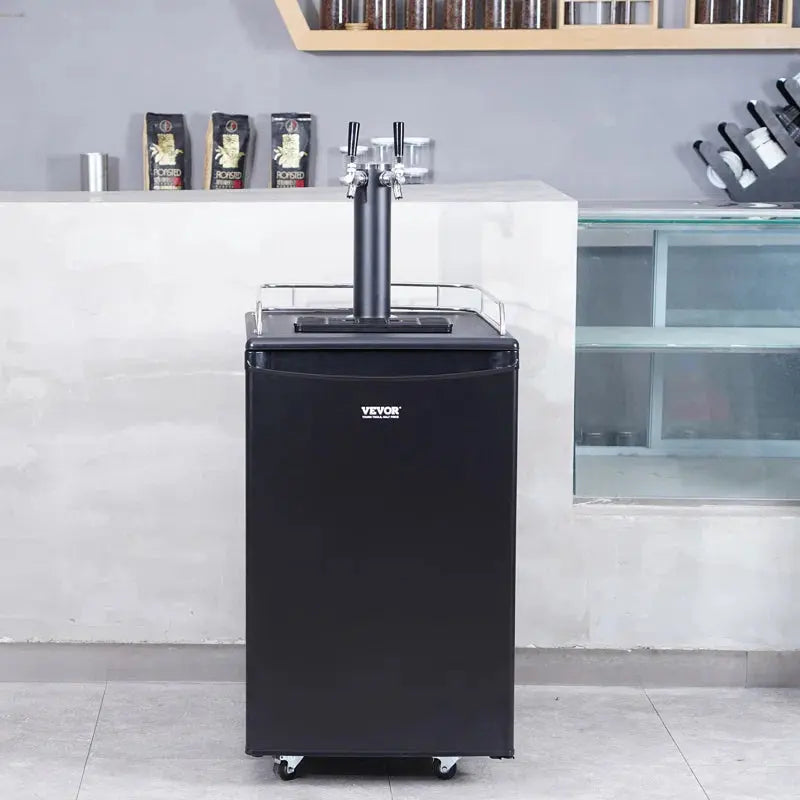 VEVOR 5.3 Cubic Feet Black Dual Tap Freestanding Kegerator with Adjustable Temperature | Fridge.com