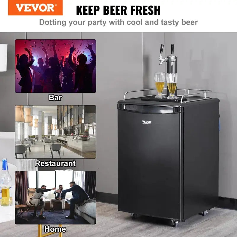 VEVOR 5.3 Cubic Feet Black Dual Tap Freestanding Kegerator with Adjustable Temperature | Fridge.com