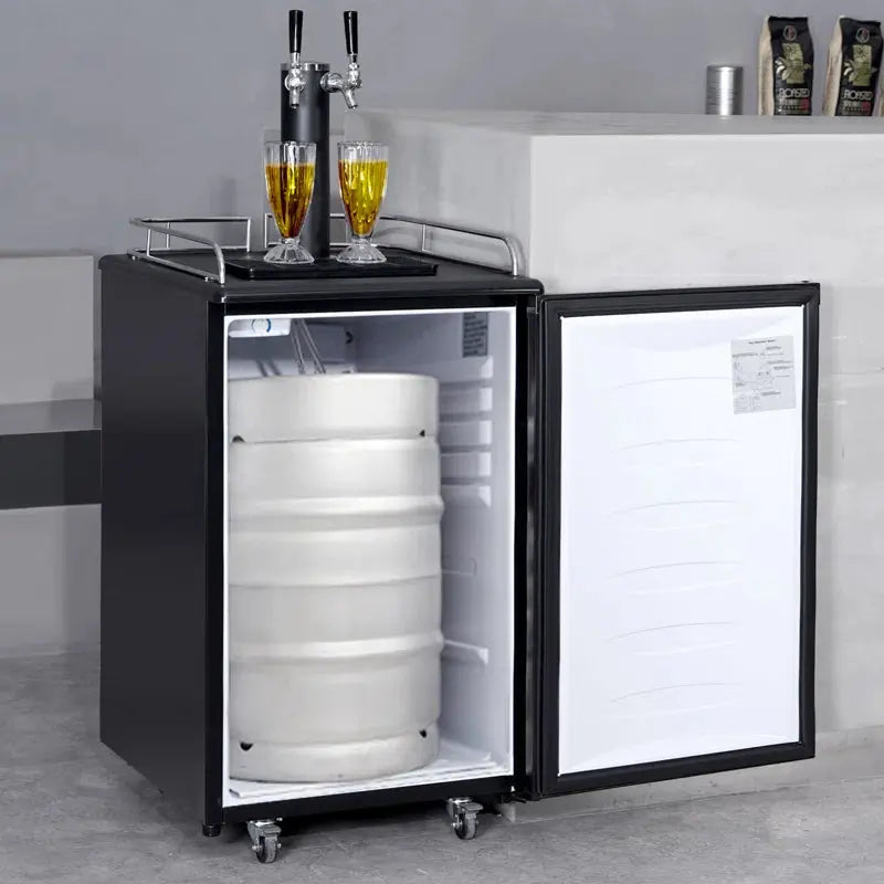 VEVOR 5.3 Cubic Feet Black Dual Tap Freestanding Kegerator with Adjustable Temperature | Fridge.com