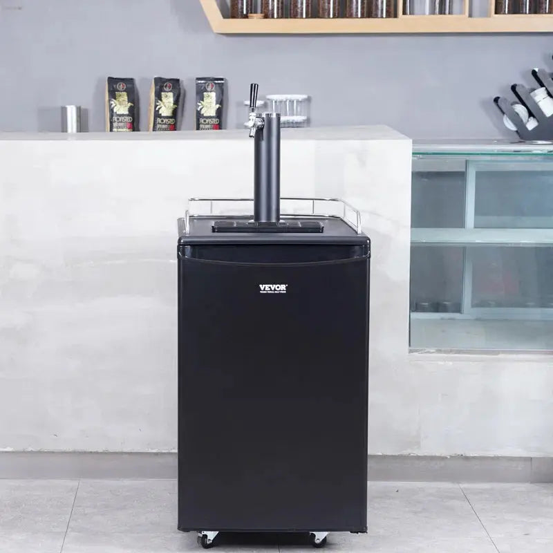 VEVOR 5.3 Cubic Feet Black Single Tap Freestanding Kegerator with Adjustable Temperature | Fridge.com