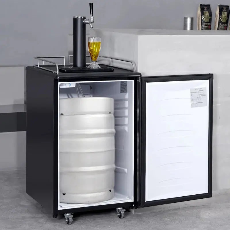 VEVOR 5.3 Cubic Feet Black Single Tap Freestanding Kegerator with Adjustable Temperature | Fridge.com