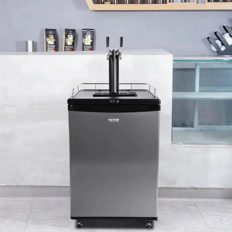 VEVOR 5.7 Cubic Feet Silver Dual Tap Freestanding Kegerator with Adjustable Temperature | Fridge.com