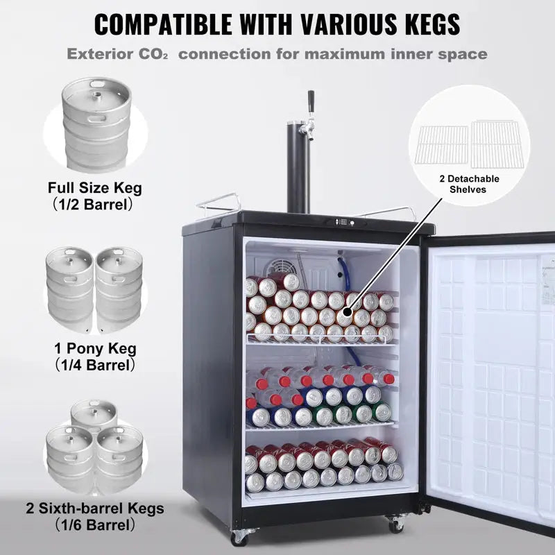 VEVOR 5.7 Cubic Feet Single Tap Freestanding Kegerator with Adjustable Temperature | Fridge.com