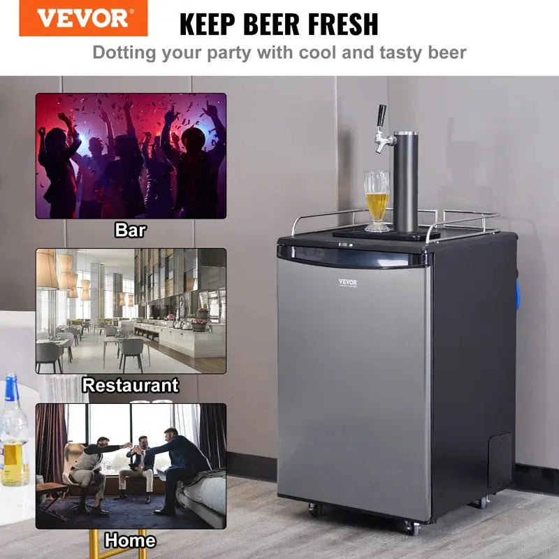 VEVOR 5.7 Cubic Feet Single Tap Freestanding Kegerator with Adjustable Temperature | Fridge.com