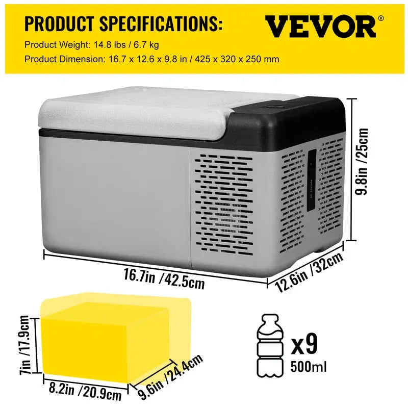 VEVOR Car Refrigerator Portable Freezer 10Qt Camping Compressor Cooler | Fridge.com