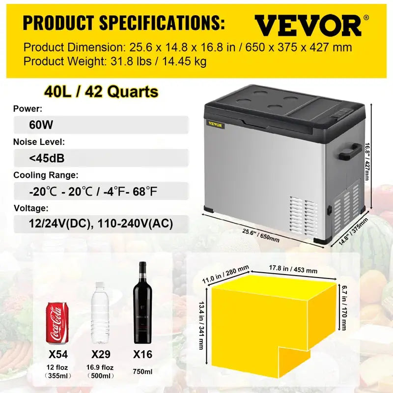 VEVOR Car Refrigerator Portable Freezer 42Qt Outdoor Camping Refrigerator | Fridge.com