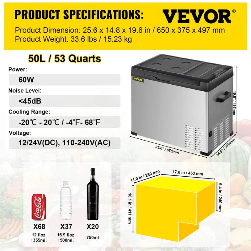 VEVOR Car Refrigerator Portable Freezer 53Qt Outdoor Camping Refrigerator | Fridge.com