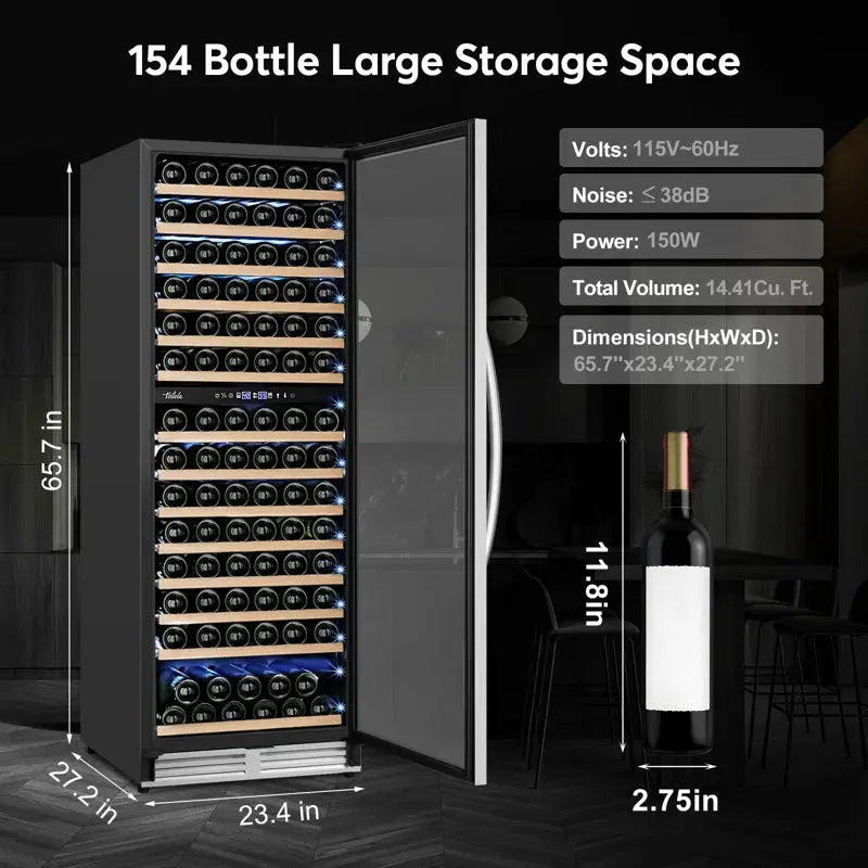 Velivi 154 Bottle Built-In or Freestanding Dual Zone Wine Refrigerator with Stainless Steel | Fridge.com