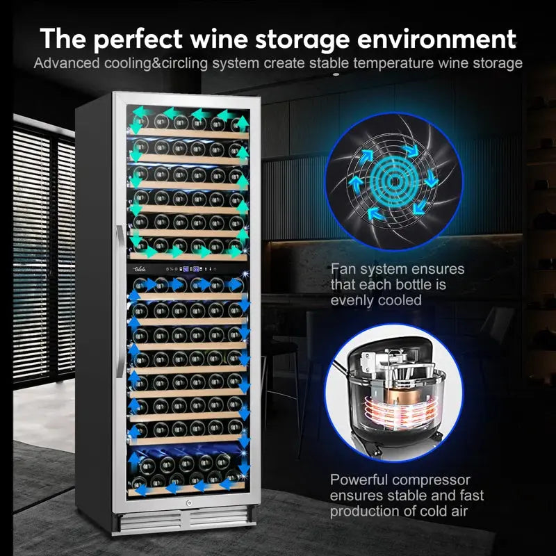 Velivi 154 Bottle Built-In or Freestanding Dual Zone Wine Refrigerator with Stainless Steel | Fridge.com