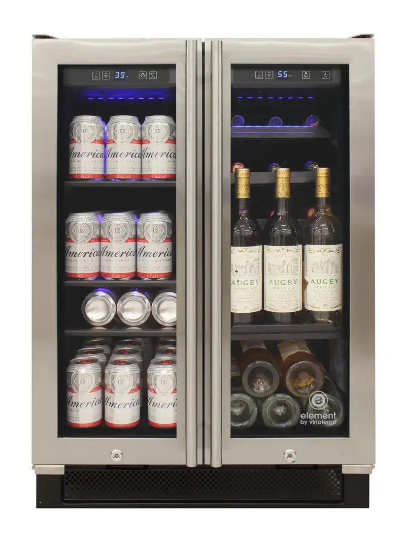 Vinotemp 23.62'' 21 Bottle and Can Dual Zone Wine & Beverage Refrigerator | Fridge.com