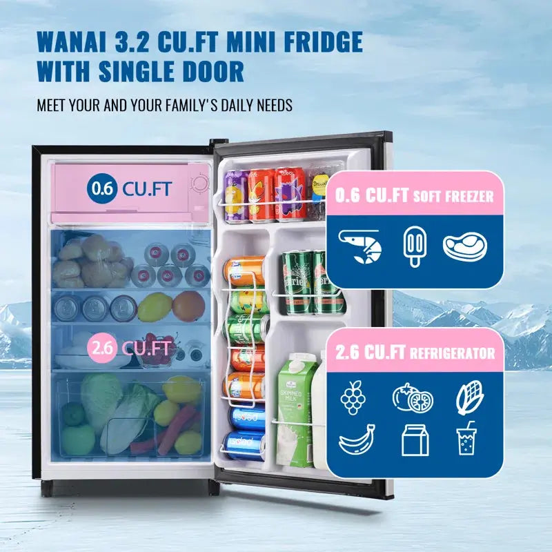 WANAI 3.2 Cubic Feet Mini Fridge Small Refrigerator for Dorm College Office | Fridge.com