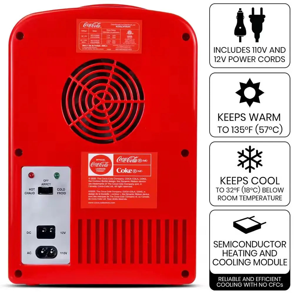 Polar Bear4L Cooler/Warmer With12V DC and 110V AC Cords, 6 Can Portable Mini Fridge, Red | Fridge.com