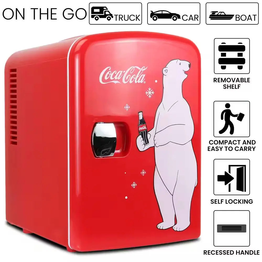 Polar Bear4L Cooler/Warmer With12V DC and 110V AC Cords, 6 Can Portable Mini Fridge, Red | Fridge.com