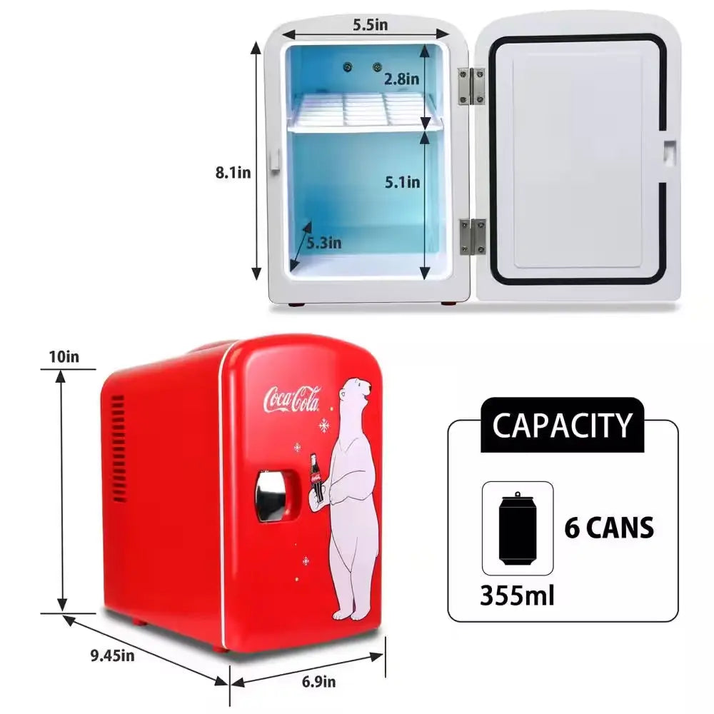 Polar Bear4L Cooler/Warmer With12V DC and 110V AC Cords, 6 Can Portable Mini Fridge, Red | Fridge.com