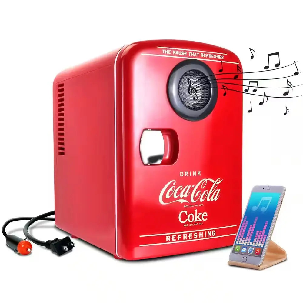 4L Cooler/Warmer with Bluetooth Speaker,12V DC and 110V AC Cords, 6 Can Mini Fridge, Red | Fridge.com