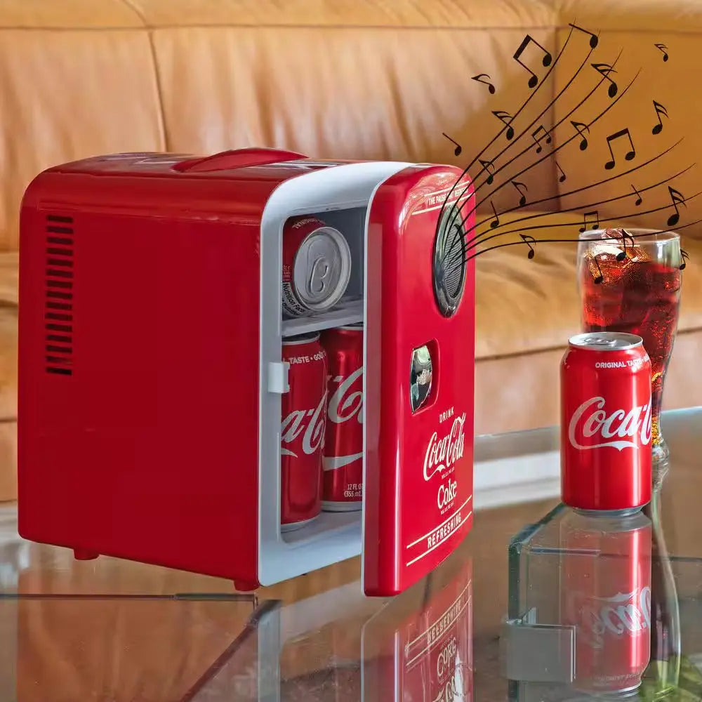 4L Cooler/Warmer with Bluetooth Speaker,12V DC and 110V AC Cords, 6 Can Mini Fridge, Red | Fridge.com