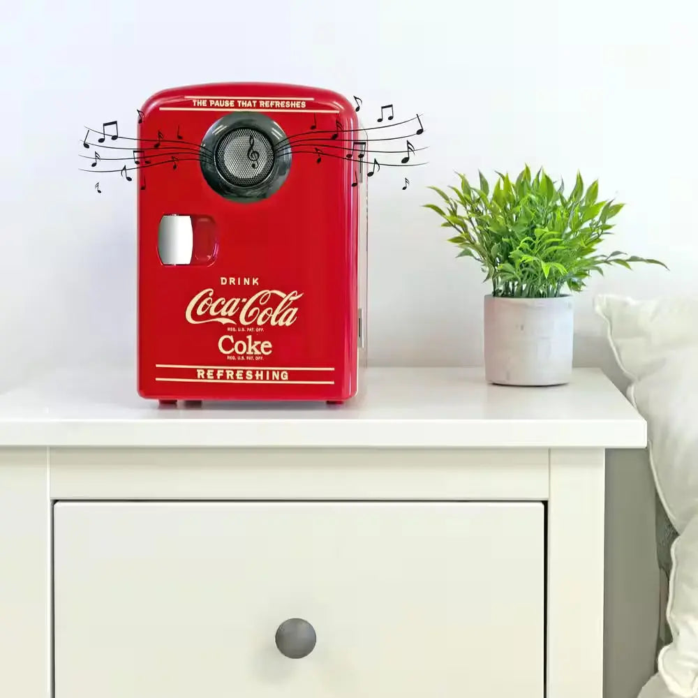 4L Cooler/Warmer with Bluetooth Speaker,12V DC and 110V AC Cords, 6 Can Mini Fridge, Red | Fridge.com