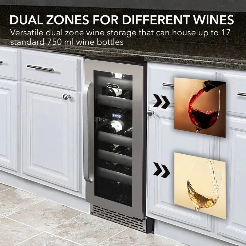 Whynter 12'' Width 17 Bottle Dual Zone Built-In Wine Refrigerator with Seamless Stainless Steel Door | Fridge.com