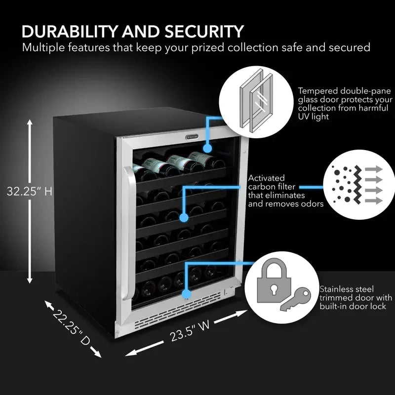 Whynter 24'' Width 46 Bottle Single Zone Built-In Wine Refrigerator with Lock | Fridge.com