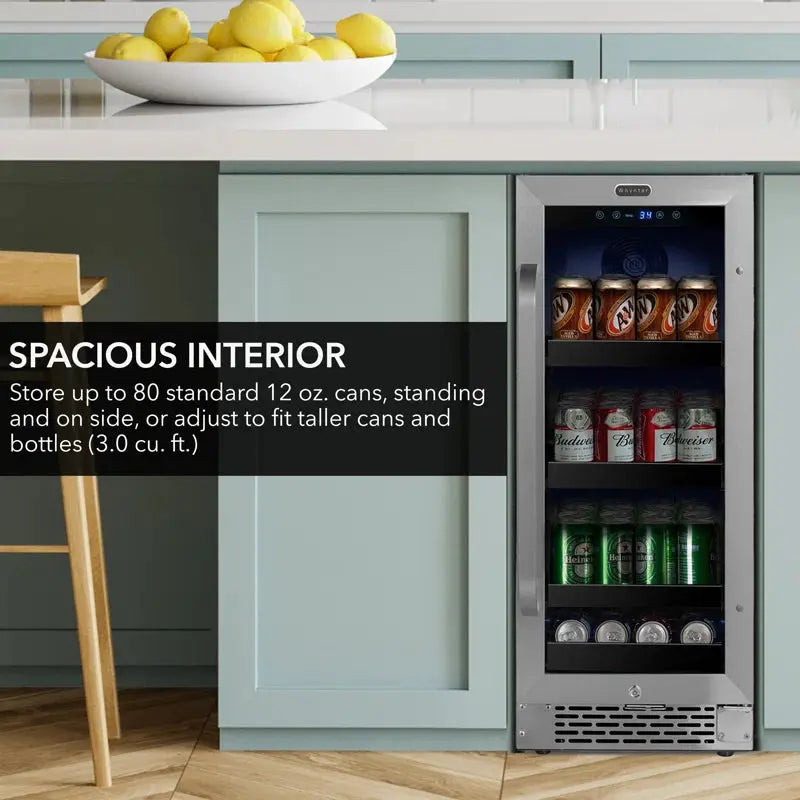 Whyter 15" Width 80 Cans Stainless Steel Beverage Refrigerator with Reversible Door | Fridge.com