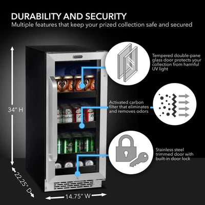 Whyter 15" Width 80 Cans Stainless Steel Beverage Refrigerator with Reversible Door | Fridge.com