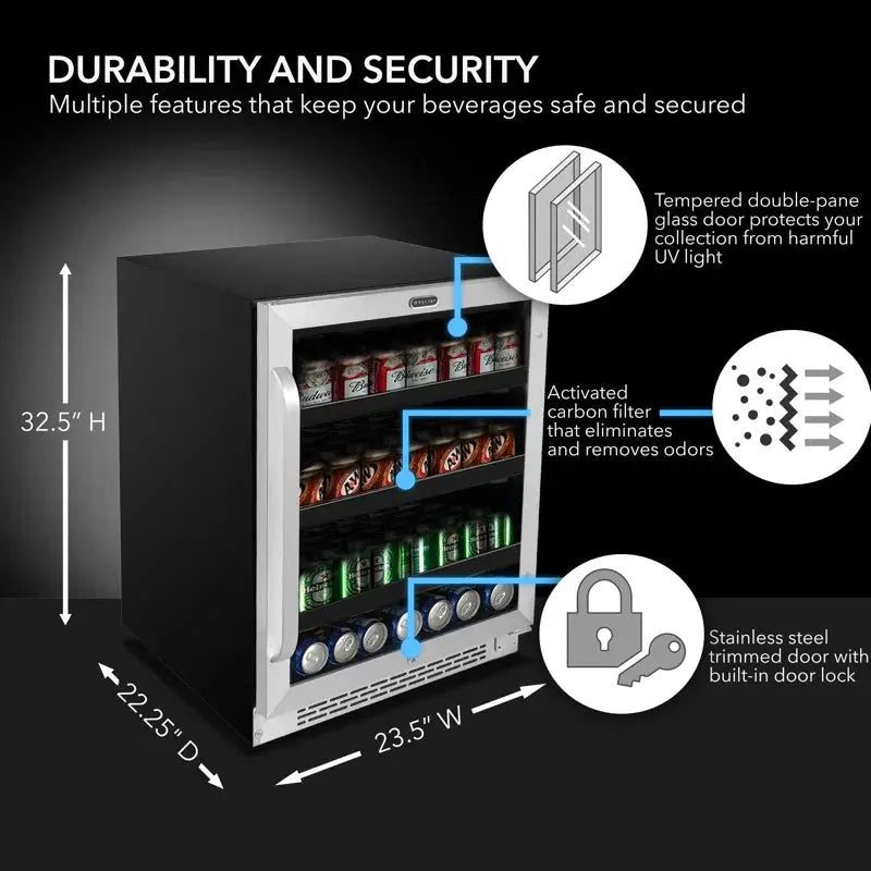 Whyter 24" Width 140 Cans Stainless Steel Beverage Refrigerator with Digital Control | Fridge.com