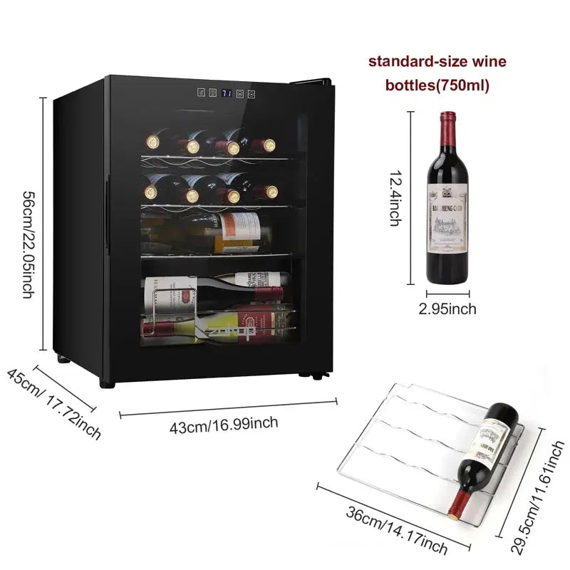 Winado 16.99'' 16 Bottle Single Zone Freestanding Wine Refrigerator | Fridge.com