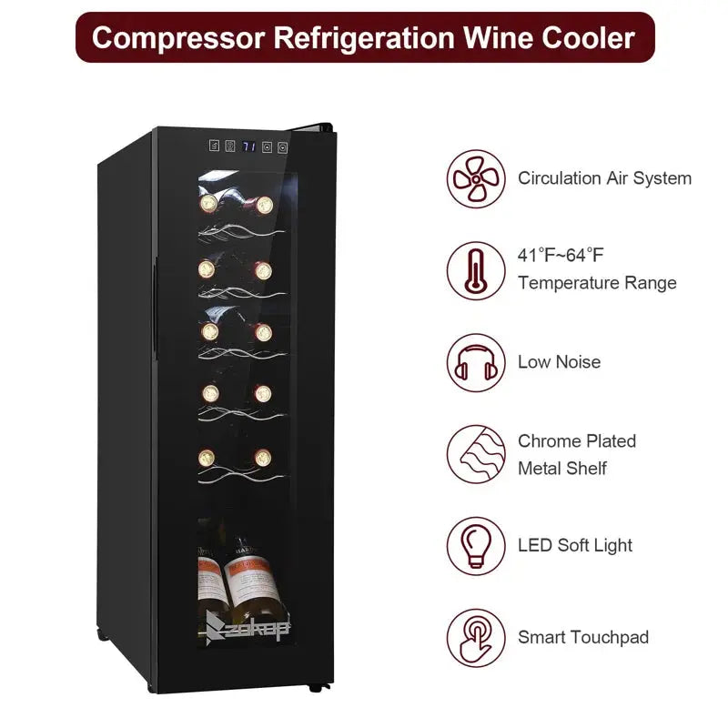 Winado 17.72'' 12 Bottle and Can Single Zone Freestanding Wine & Beverage Refrigerator | Fridge.com