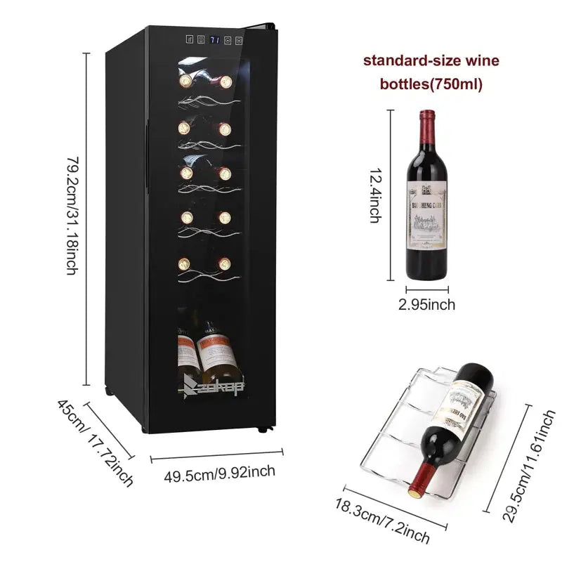 Winado 9.92'' 12 Bottle Single Zone Freestanding Wine Refrigerator | Fridge.com