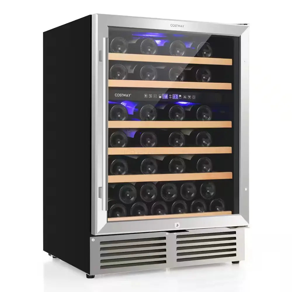 Wine Cooler 51 Bottles Dual Zone Wine Refrigerator Built-In Freestanding Cellar Cooling Unit in Black | Fridge.com