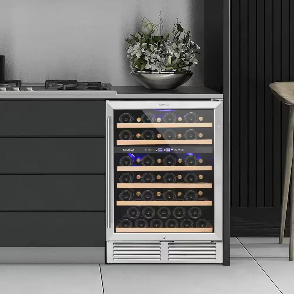 Wine Cooler 51 Bottles Dual Zone Wine Refrigerator Built-In Freestanding Cellar Cooling Unit in Black | Fridge.com