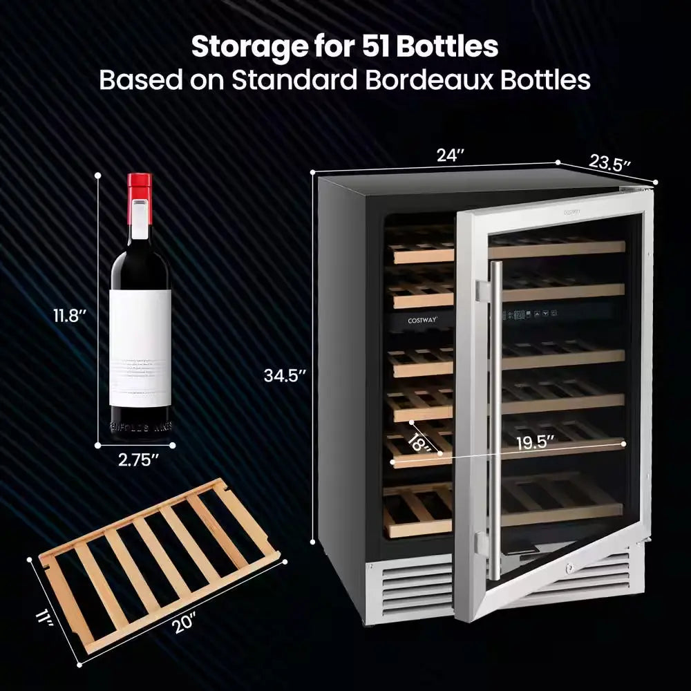 Wine Cooler 51 Bottles Dual Zone Wine Refrigerator Built-In Freestanding Cellar Cooling Unit in Black | Fridge.com