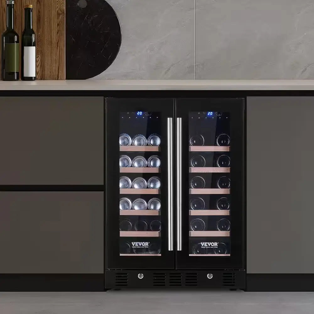 Wine Cooler, 110-Volt 78 Cans and 20 Bottles under Counter Built-In or Freestanding Wine Cooler, Dual Zone, Blue Light | Fridge.com