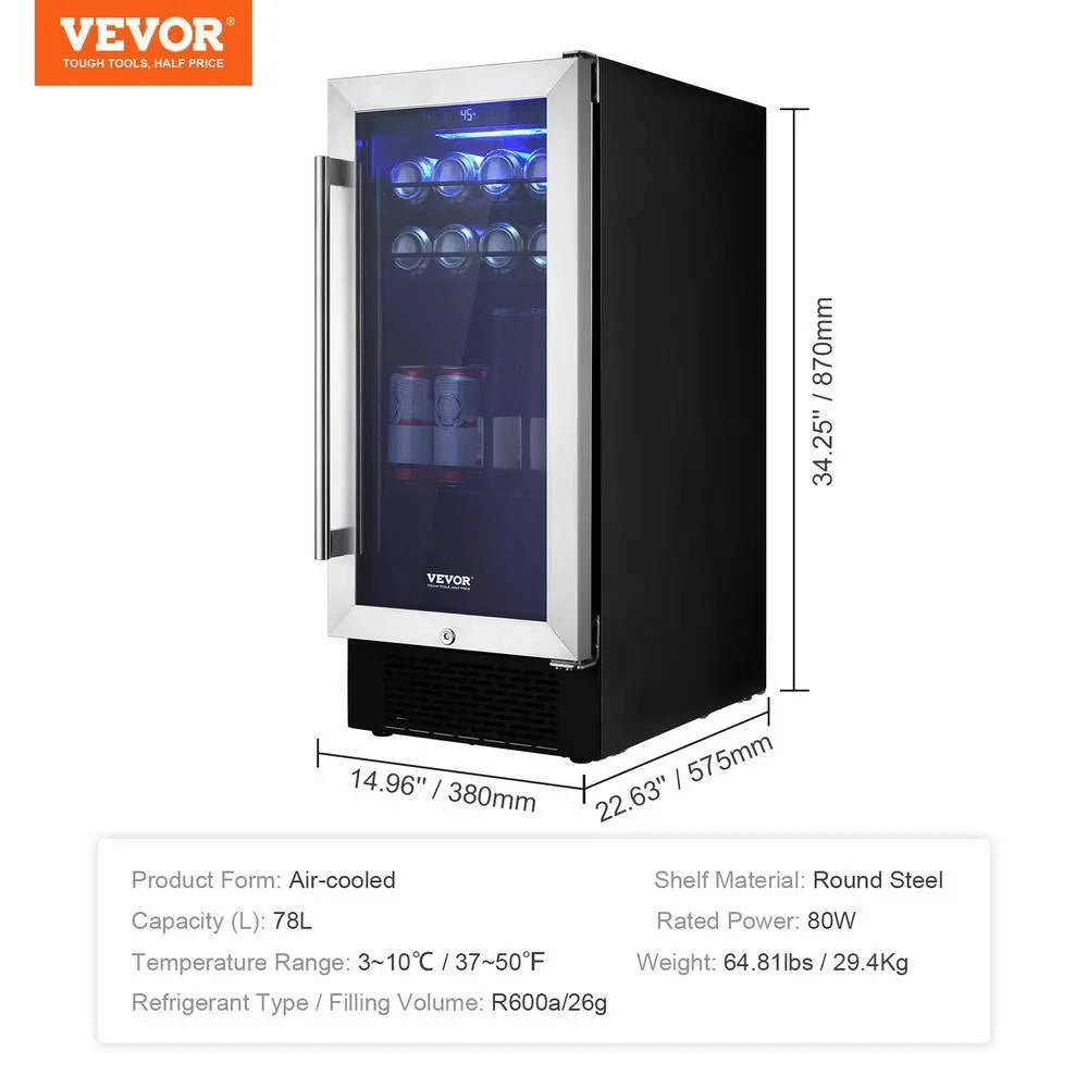 Wine Cooler, 96 Cans Capacity under Counter Built-In or Freestanding Wine Refrigerator, Beverage Cooler with LED, Black | Fridge.com