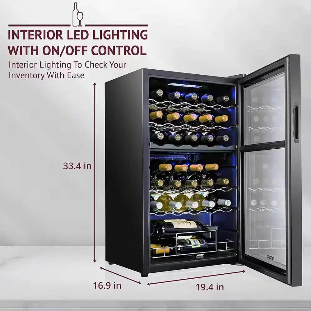 Wine Fridge, Dual Freestanding Wine Refrigerator, 33 Bottle Wine Cooler | Fridge.com