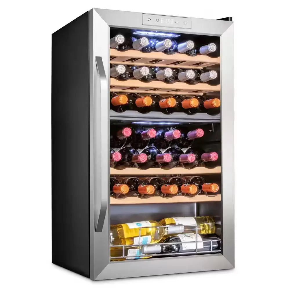 Wine Fridge, Dual Freestanding Wine Refrigerator, 33 Bottle Wine Cooler | Fridge.com