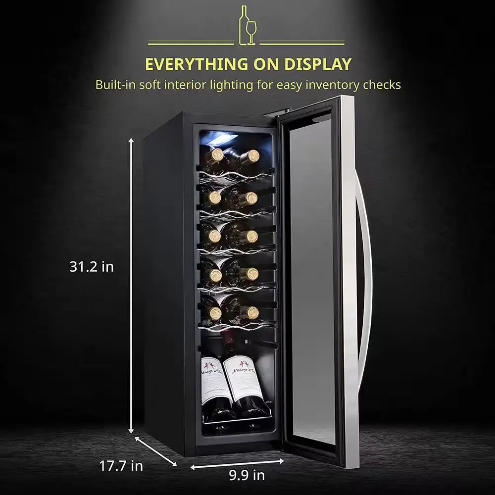 Wine Fridge, Single Zone 12-Bottle Free Standing Wine Cooler with Lock | Fridge.com