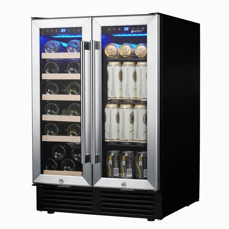 Wtressa 23.4'' 19 Bottle and 76 Can Dual Zone Built-In Wine & Beverage Refrigerator | Fridge.com