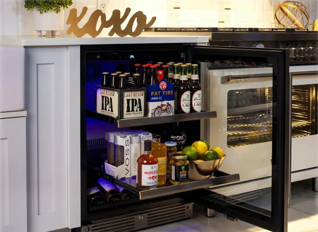 XO 24" 145 Cans 5.7 Cubic Feet Built-In Beverage Refrigerator with Wine Storage and with Glass Door | Fridge.com