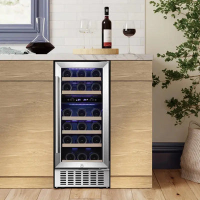 YUKOOL 15'' 28 Bottle Dual Zone Built-In Wine & Beverage Refrigerator | Fridge.com