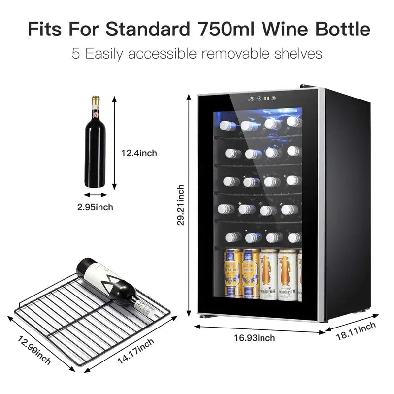 YUKOOL 18.15'' 24 Bottle Single Zone Freestanding Wine Refrigerator | Fridge.com