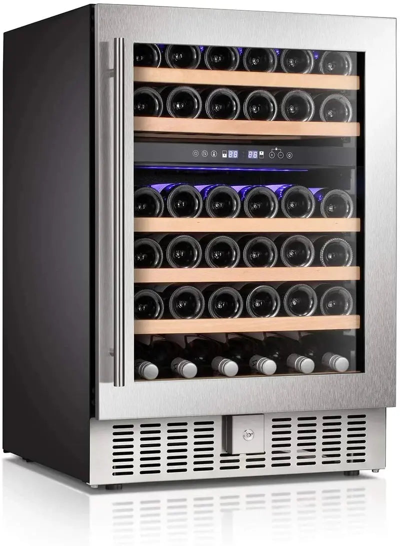 YUKOOL 23.43'' 46 Bottle Dual Zone Freestanding Wine Refrigerator | Fridge.com