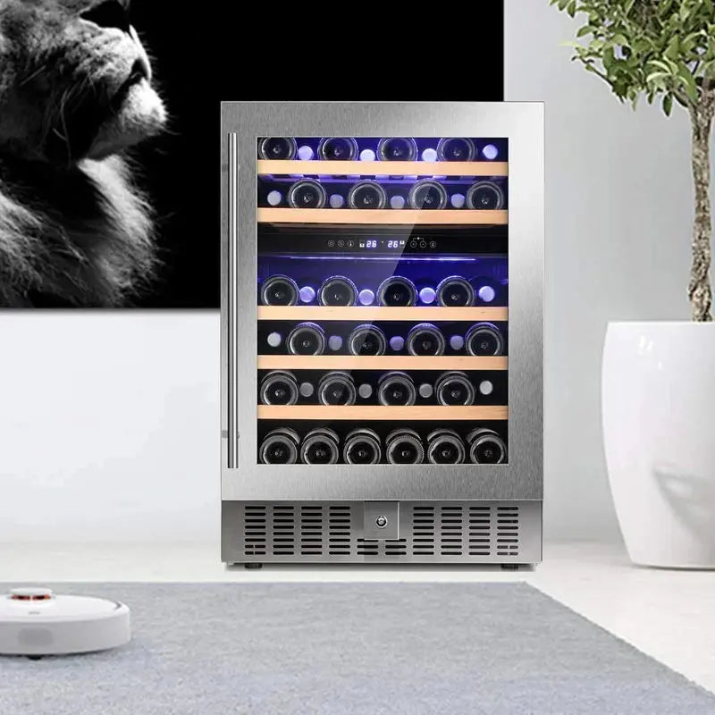 YUKOOL 23.43'' 46 Bottle Dual Zone Freestanding Wine Refrigerator | Fridge.com