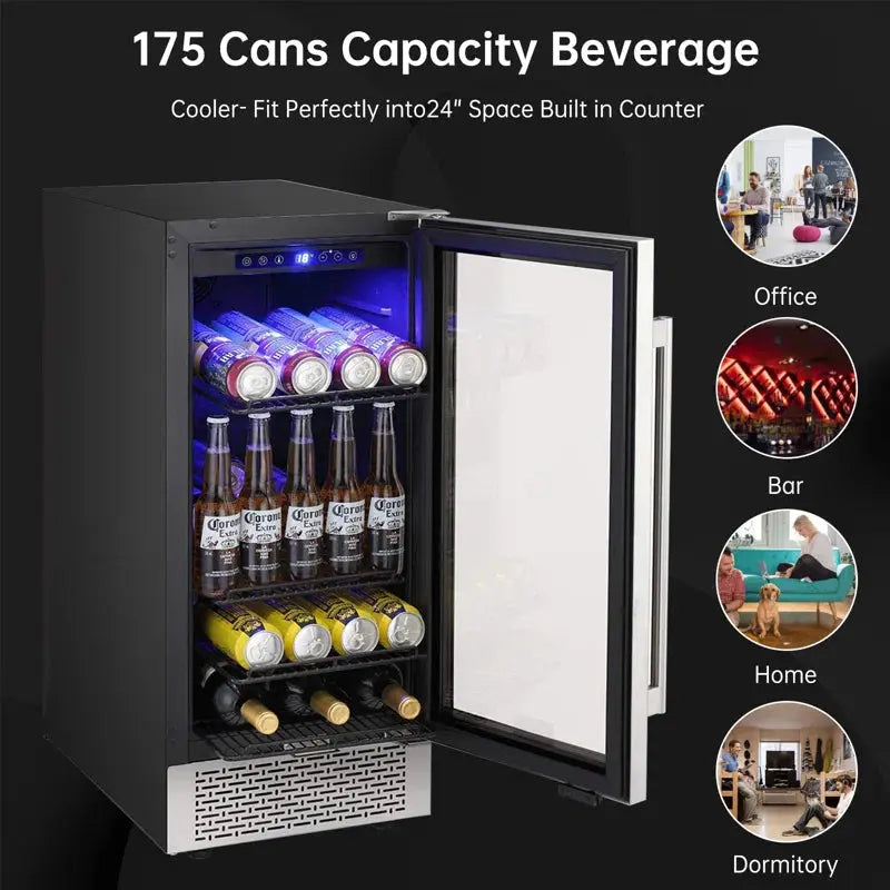 YUKOOL 28 Bottle Beverage Undercounter Refrigerator, Built-In Wine Cooler, Transparent Glass Door Digital Memory Temperature Control Mini Refrigerator, LED Light (15”) | Fridge.com