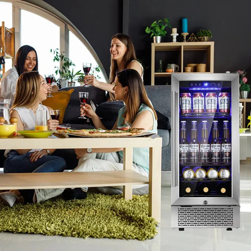 YUKOOL 28 Bottle Beverage Undercounter Refrigerator, Built-In Wine Cooler, Transparent Glass Door Digital Memory Temperature Control Mini Refrigerator, LED Light (15”) | Fridge.com