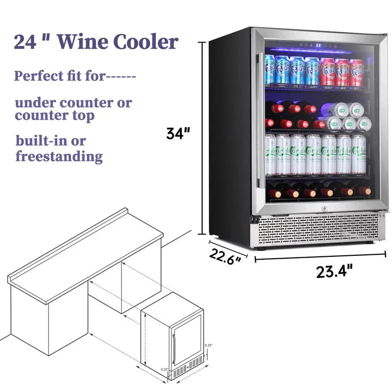 YUKOOL 34.25'' 46 Bottle and 149 Can Single Zone Freestanding Wine & Beverage Refrigerator | Fridge.com