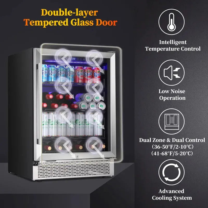 YUKOOL 34.25'' 46 Bottle and 149 Can Single Zone Freestanding Wine & Beverage Refrigerator | Fridge.com